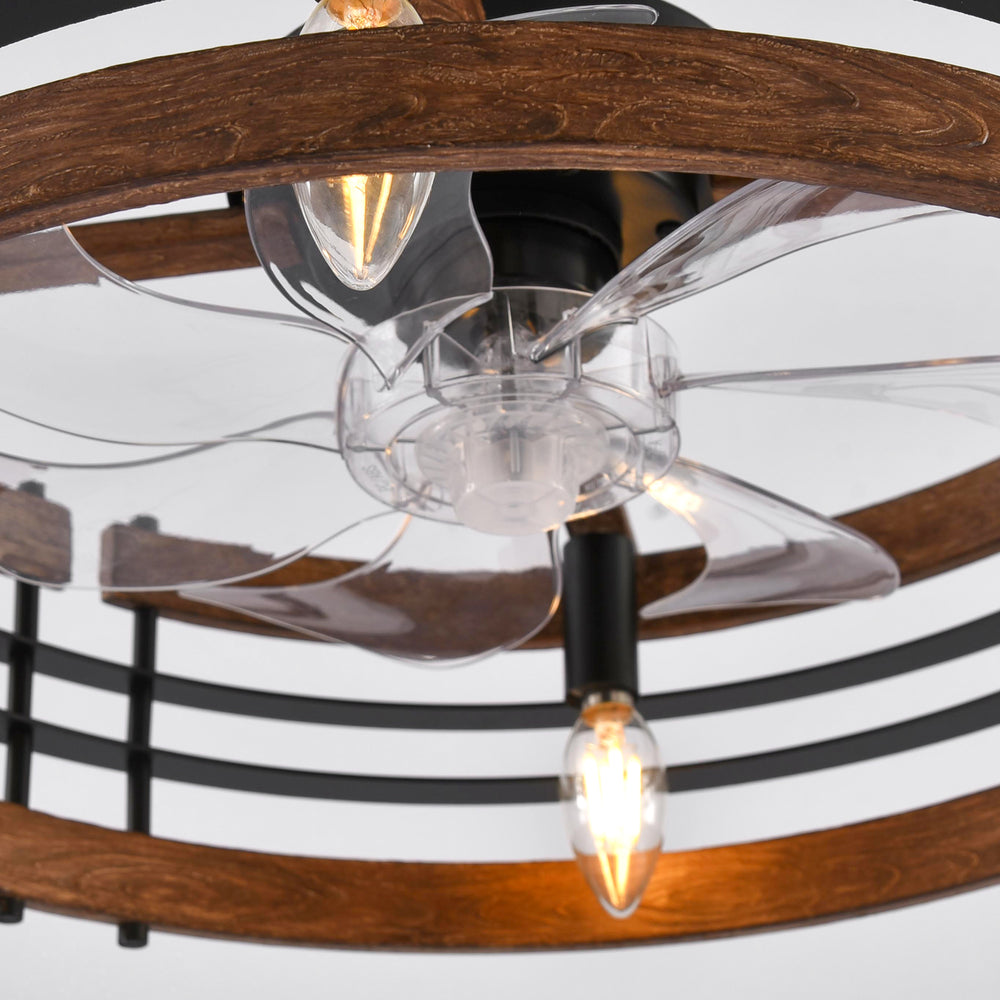 20-in Caged Ceiling Fan with Light, Bladeless Industrial Ceiling Fan with Remote, Vintage Rustic Fan Lights Ceiling Fixtures for Kitchen, Farmhouse, Bedroom,6 Speed,2/4/8h Timing