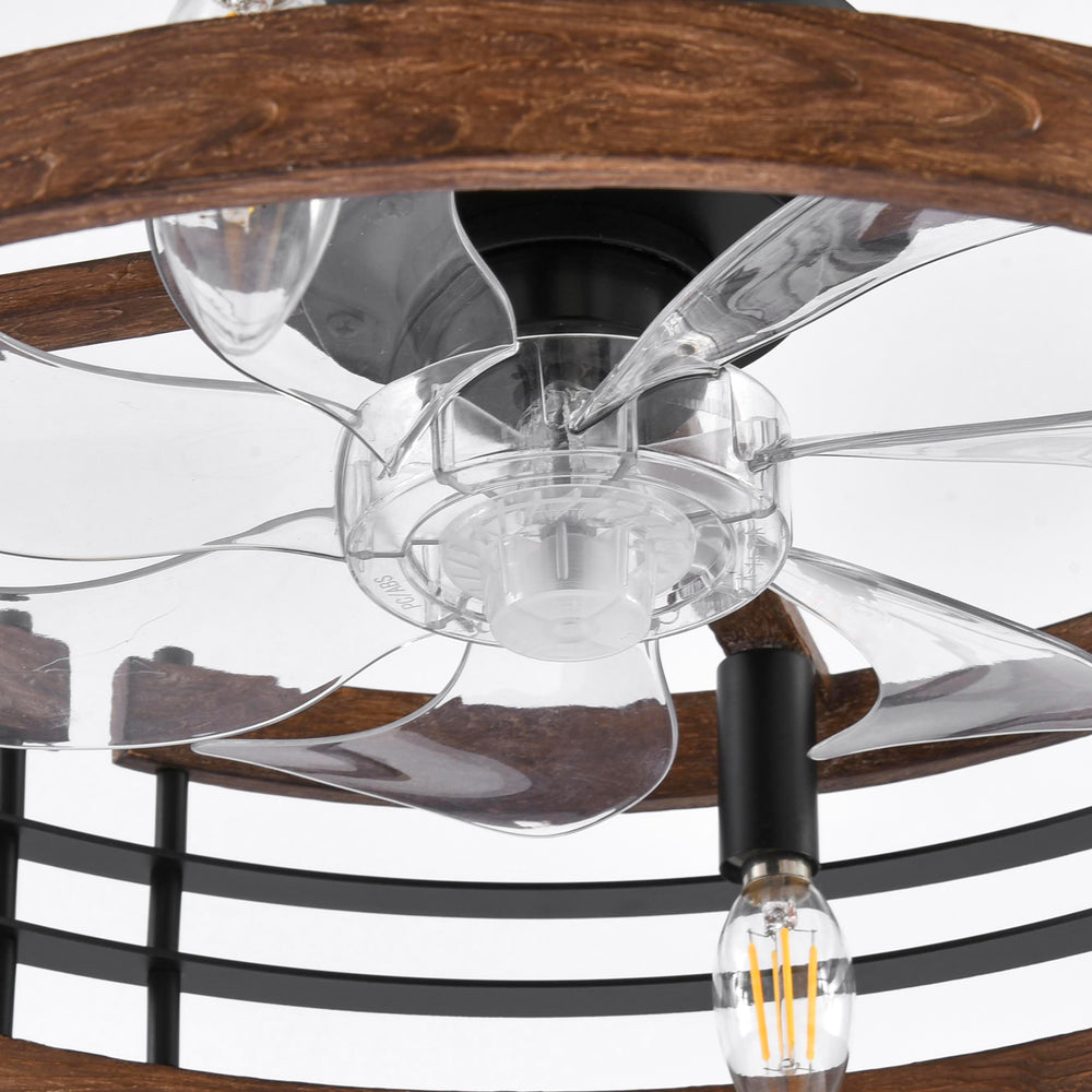 20-in Caged Ceiling Fan with Light, Bladeless Industrial Ceiling Fan with Remote, Vintage Rustic Fan Lights Ceiling Fixtures for Kitchen, Farmhouse, Bedroom,6 Speed,2/4/8h Timing