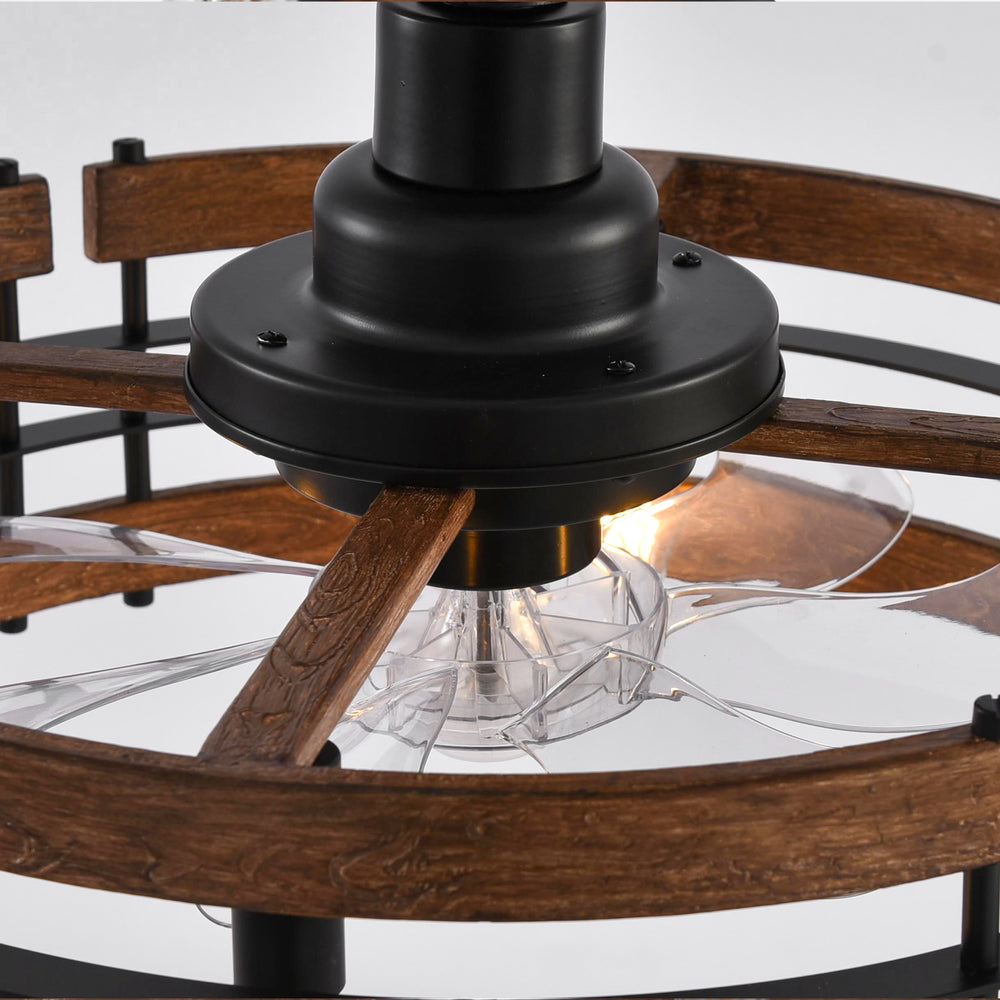20-in Caged Ceiling Fan with Light, Bladeless Industrial Ceiling Fan with Remote, Vintage Rustic Fan Lights Ceiling Fixtures for Kitchen, Farmhouse, Bedroom,6 Speed,2/4/8h Timing