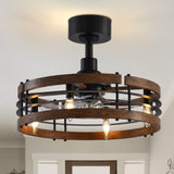 20-in Caged Ceiling Fan with Light, Bladeless Industrial Ceiling Fan with Remote, Vintage Rustic Fan Lights Ceiling Fixtures for Kitchen, Farmhouse, Bedroom,6 Speed,2/4/8h Timing