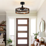 20-in Caged Ceiling Fan with Light, Bladeless Industrial Ceiling Fan with Remote, Vintage Rustic Fan Lights Ceiling Fixtures for Kitchen, Farmhouse, Bedroom,6 Speed,2/4/8h Timing