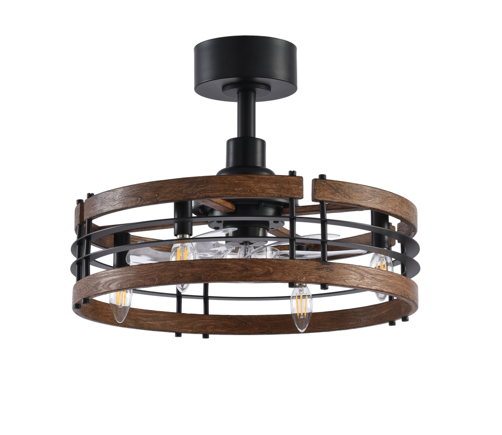 20-in Caged Ceiling Fan with Light, Bladeless Industrial Ceiling Fan with Remote, Vintage Rustic Fan Lights Ceiling Fixtures for Kitchen, Farmhouse, Bedroom,6 Speed,2/4/8h Timing