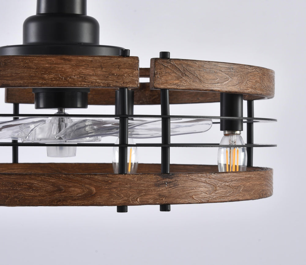 20-in Caged Ceiling Fan with Light, Bladeless Industrial Ceiling Fan with Remote, Vintage Rustic Fan Lights Ceiling Fixtures for Kitchen, Farmhouse, Bedroom,6 Speed,2/4/8h Timing