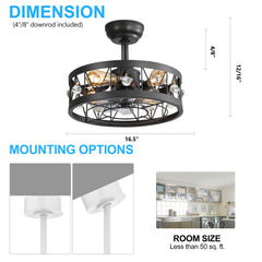 16.5 Inch 7-Blade Crystal Ceiling Fan with Remote and Light,4in and 8in Downrod Included