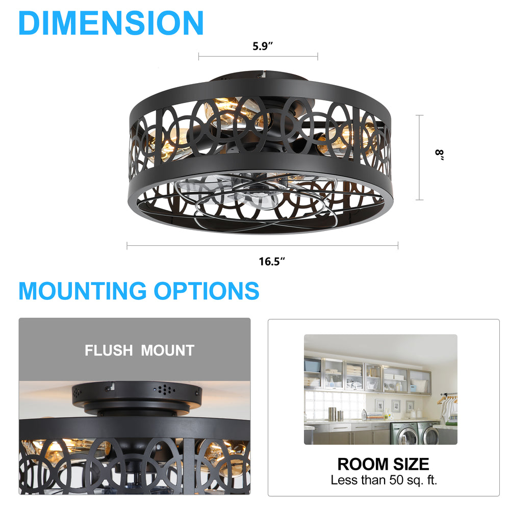 16.5-inch Caged Ceiling Fan with Light and Remote(7-Blade)