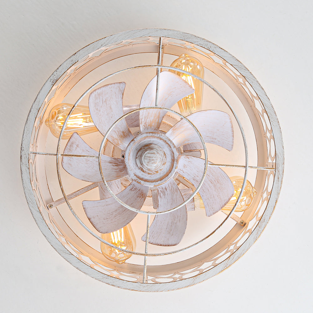 16.5-in Vintage Distressed White Low Profile Ceiling Fan with Light and Remote Control(7-blade)