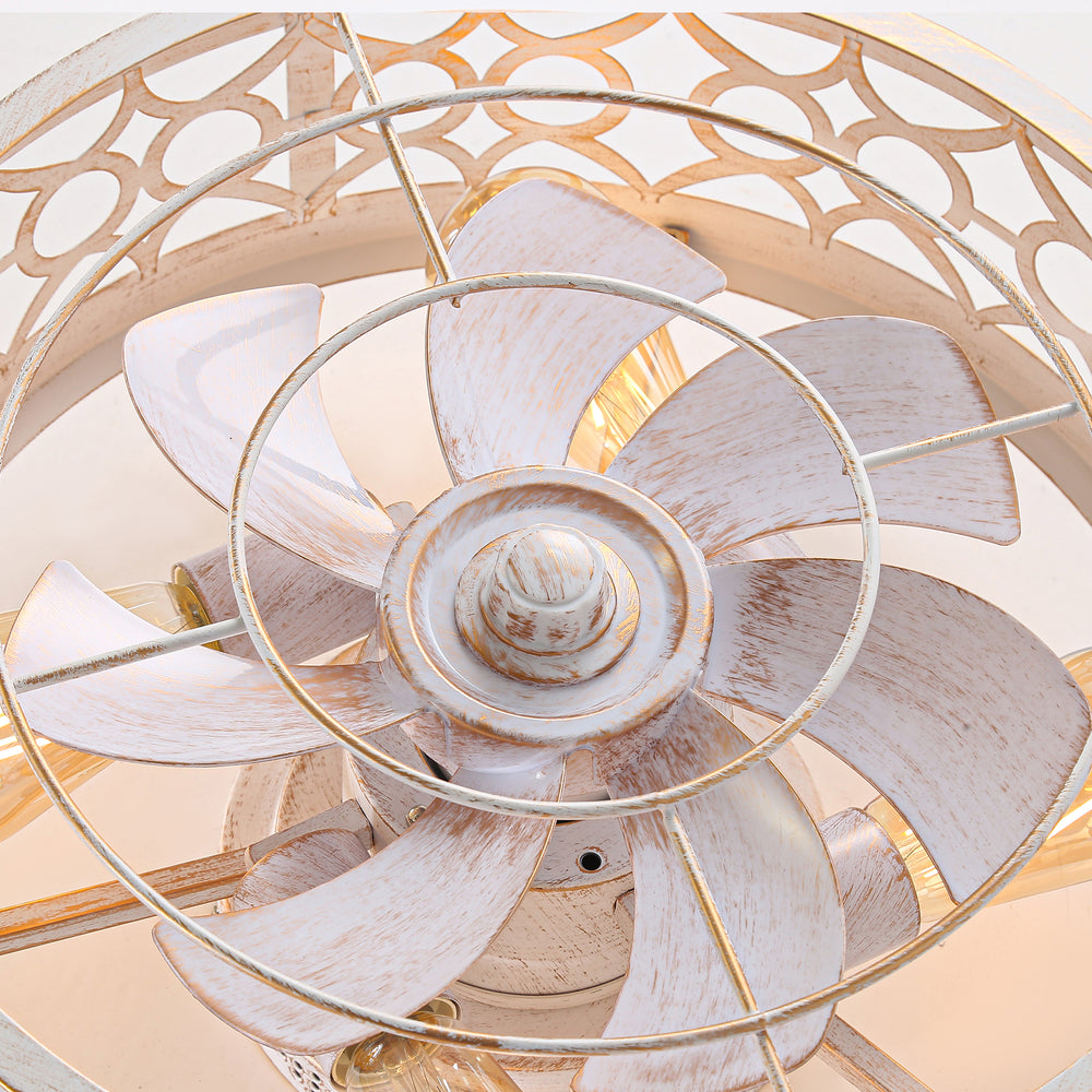 16.5-in Vintage Distressed White Low Profile Ceiling Fan with Light and Remote Control(7-blade)