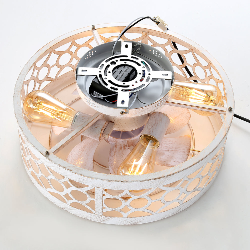 16.5-in Vintage Distressed White Low Profile Ceiling Fan with Light and Remote Control(7-blade)