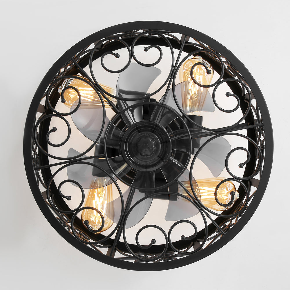 Caged Ceiling Fan 16.5 Inch Farmhouse Ceiling Fan With Remote Retro Small Ceiling Fan With Light Flush-Mount, Low-Profile Ceiling Fan With Light Black