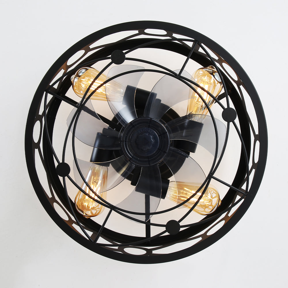 16.5-Inch Small Caged Ceiling Fans with Lights and Remote Control, Flush Mount Low Profile Ceiling Fan with DC Motor, Modern Ceiling Fan Light Chandelier, Bulbs Not Included