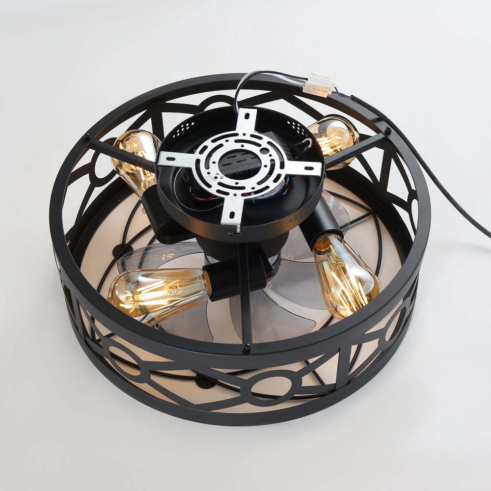 16.5-Inch Small Caged Ceiling Fans with Lights and Remote Control, Flush Mount Low Profile Ceiling Fan with DC Motor, Modern Ceiling Fan Light Chandelier, Bulbs Not Included