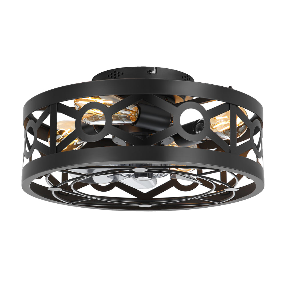 16.5-Inch Small Caged Ceiling Fans with Lights and Remote Control, Flush Mount Low Profile Ceiling Fan with DC Motor, Modern Ceiling Fan Light Chandelier, Bulbs Not Included