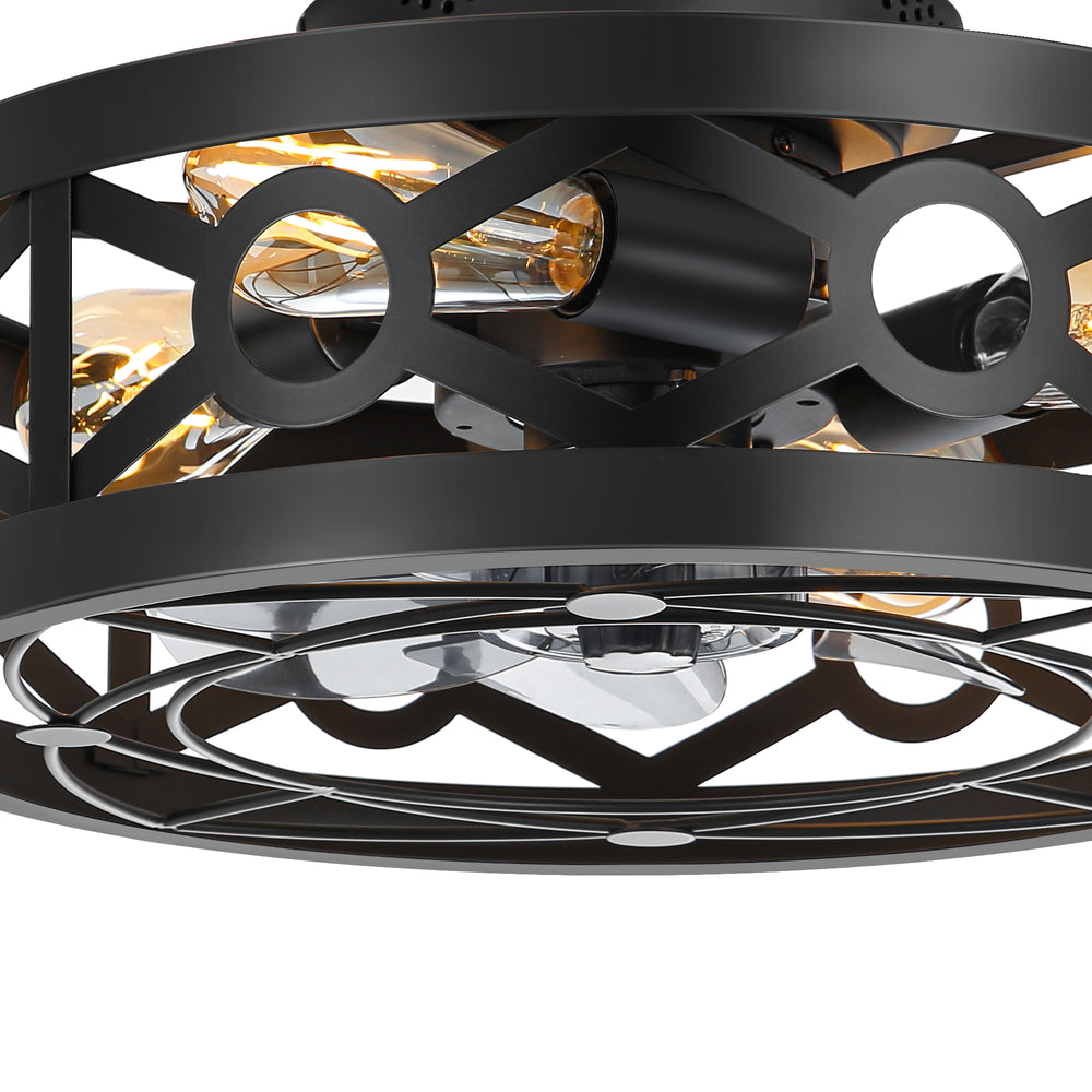 16.5-Inch Small Caged Ceiling Fans with Lights and Remote Control, Flush Mount Low Profile Ceiling Fan with DC Motor, Modern Ceiling Fan Light Chandelier, Bulbs Not Included