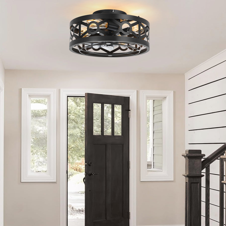 16.5-Inch Small Caged Ceiling Fans with Lights and Remote Control, Flush Mount Low Profile Ceiling Fan with DC Motor, Modern Ceiling Fan Light Chandelier, Bulbs Not Included