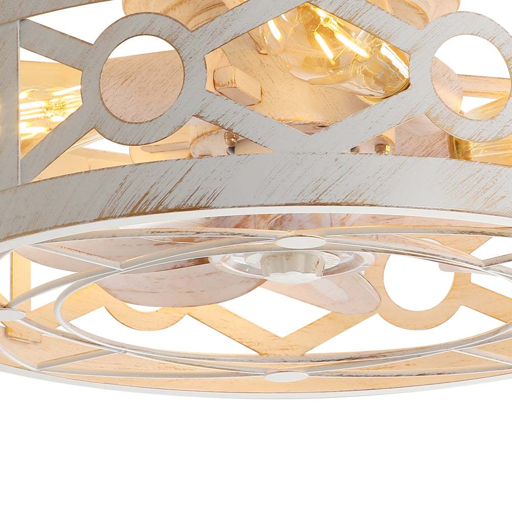 16.5-Inch Small Caged Ceiling Fans with Lights and Remote Control, Flush Mount Low Profile Ceiling Fan with DC Motor, Modern Ceiling Fan Light Chandelier, Bulbs Not Included