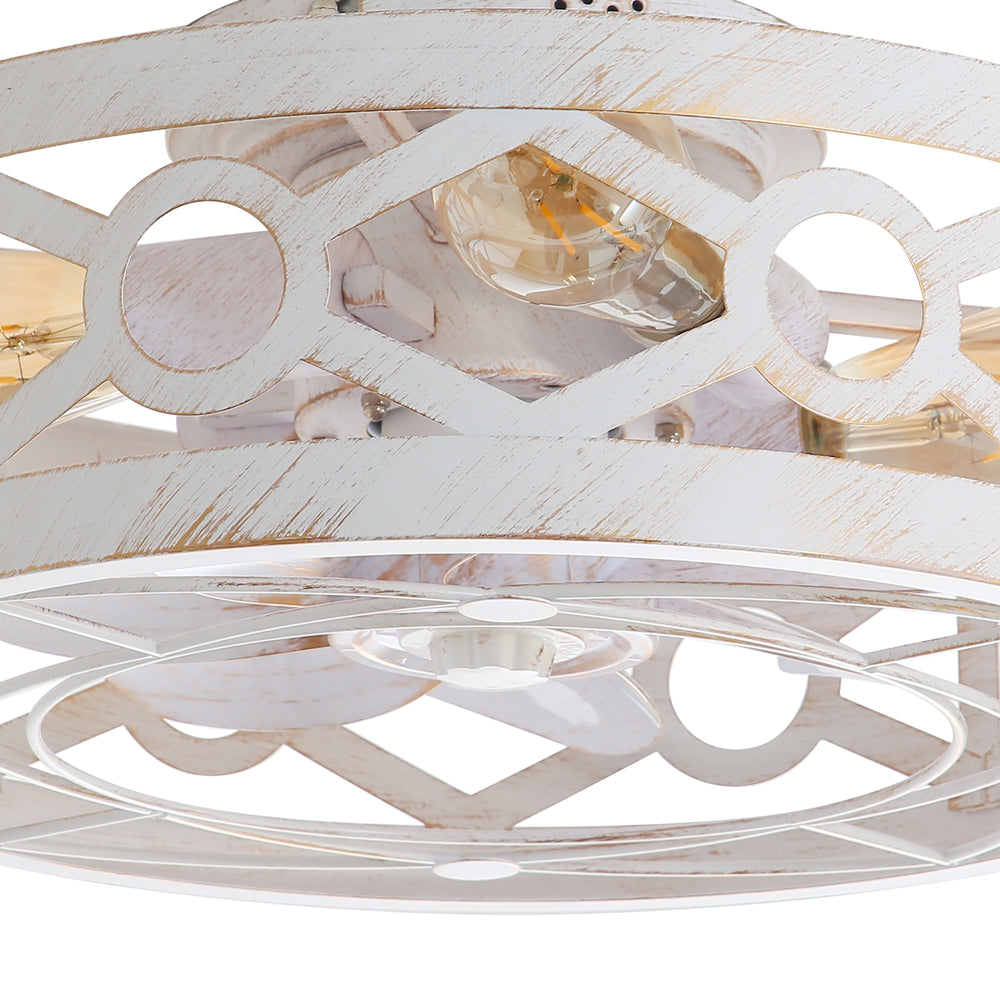 16.5-Inch Small Caged Ceiling Fans with Lights and Remote Control, Flush Mount Low Profile Ceiling Fan with DC Motor, Modern Ceiling Fan Light Chandelier, Bulbs Not Included