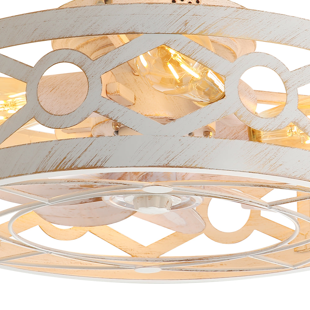 16.5-Inch Small Caged Ceiling Fans with Lights and Remote Control, Flush Mount Low Profile Ceiling Fan with DC Motor, Modern Ceiling Fan Light Chandelier, Bulbs Not Included