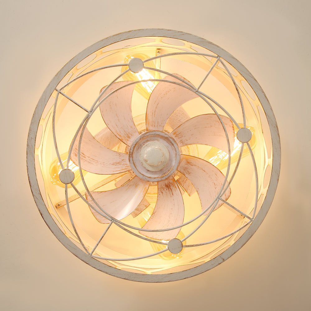 16.5-Inch Small Caged Ceiling Fans with Lights and Remote Control, Flush Mount Low Profile Ceiling Fan with DC Motor, Modern Ceiling Fan Light Chandelier, Bulbs Not Included