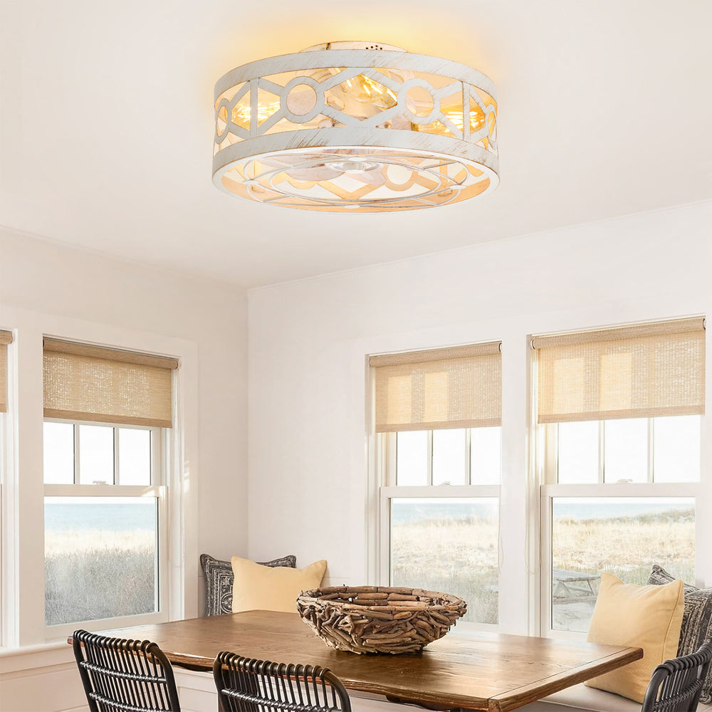 16.5-Inch Small Caged Ceiling Fans with Lights and Remote Control, Flush Mount Low Profile Ceiling Fan with DC Motor, Modern Ceiling Fan Light Chandelier, Bulbs Not Included