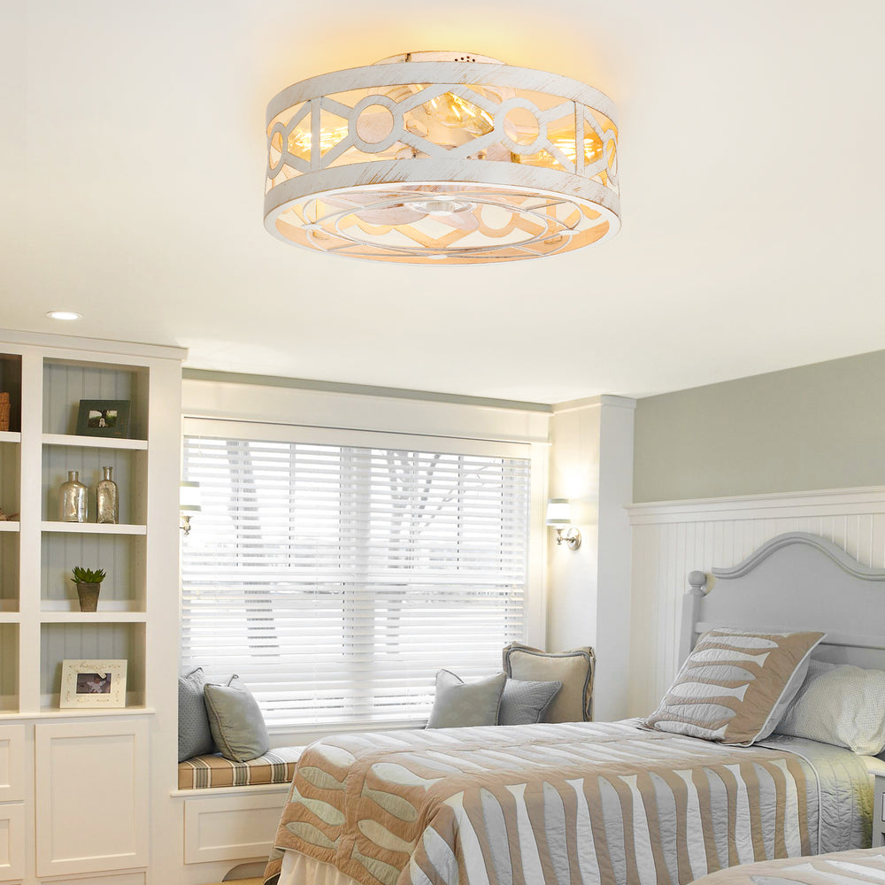 16.5-Inch Small Caged Ceiling Fans with Lights and Remote Control, Flush Mount Low Profile Ceiling Fan with DC Motor, Modern Ceiling Fan Light Chandelier, Bulbs Not Included