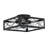 15.7 inch Caged Flush Mount Ceiling Fans with Lights and Remote, Modern Square Low Profile Ceiling Fan, Small Farmhouse Bladeless Ceiling Fan for Bedroom, Kitchen, Indoor