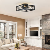 15.7 inch Caged Flush Mount Ceiling Fans with Lights and Remote, Modern Square Low Profile Ceiling Fan, Small Farmhouse Bladeless Ceiling Fan for Bedroom, Kitchen, Indoor