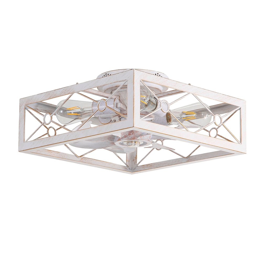 15.7 inch Caged Flush Mount Ceiling Fans with Lights and Remote, Modern Square Low Profile Ceiling Fan, Small Farmhouse Bladeless Ceiling Fan for Bedroom, Kitchen, Indoor
