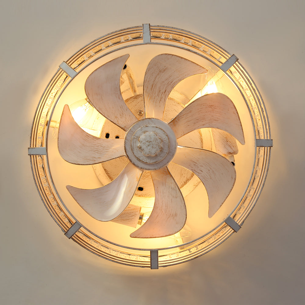 12.5-inch Vintage Distressed White Caged Ceiling Fan with Remote and Light(7-Blade）
