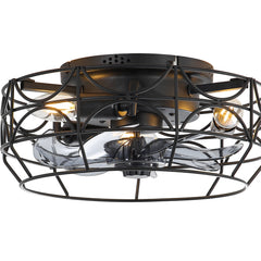 12.5-Inch Flush Mount Small Caged Ceiling Fans with Lights, Modern Bladeless Ceiling Fans Remote Control, DC Motor, 6-Speed, Timer, Enclosed Ceiling Fan Light for Bedroom