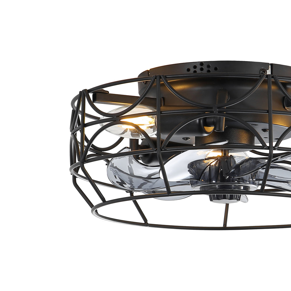 12.5-Inch Flush Mount Small Caged Ceiling Fans with Lights, Modern Bladeless Ceiling Fans Remote Control, DC Motor, 6-Speed, Timer, Enclosed Ceiling Fan Light for Bedroom