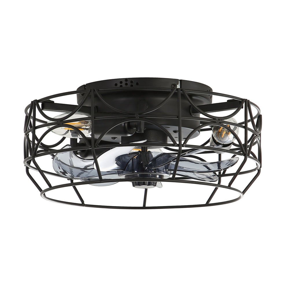 12.5-Inch Flush Mount Small Caged Ceiling Fans with Lights, Modern Bladeless Ceiling Fans Remote Control, DC Motor, 6-Speed, Timer, Enclosed Ceiling Fan Light for Bedroom