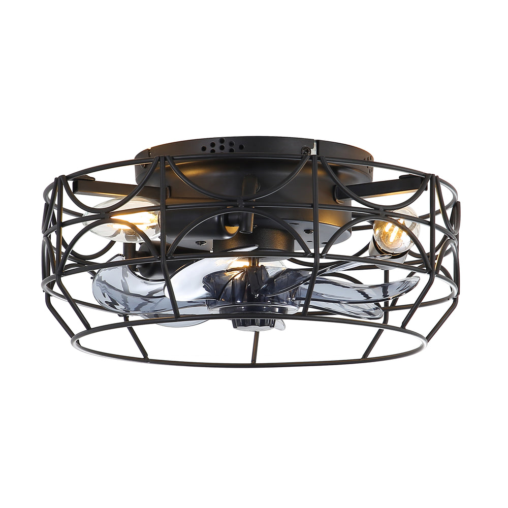 12.5-Inch Flush Mount Small Caged Ceiling Fans with Lights, Modern Bladeless Ceiling Fans Remote Control, DC Motor, 6-Speed, Timer, Enclosed Ceiling Fan Light for Bedroom