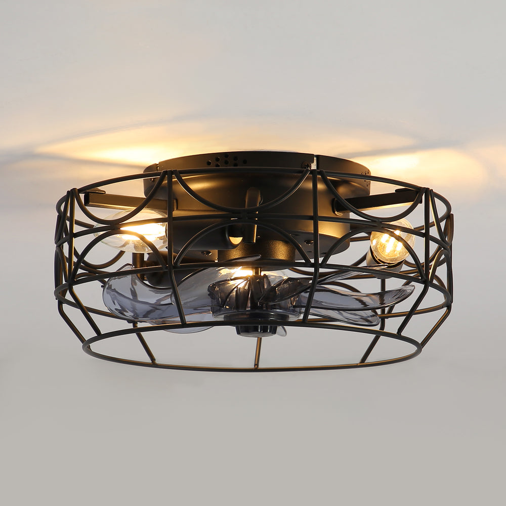 12.5-Inch Flush Mount Small Caged Ceiling Fans with Lights, Modern Bladeless Ceiling Fans Remote Control, DC Motor, 6-Speed, Timer, Enclosed Ceiling Fan Light for Bedroom