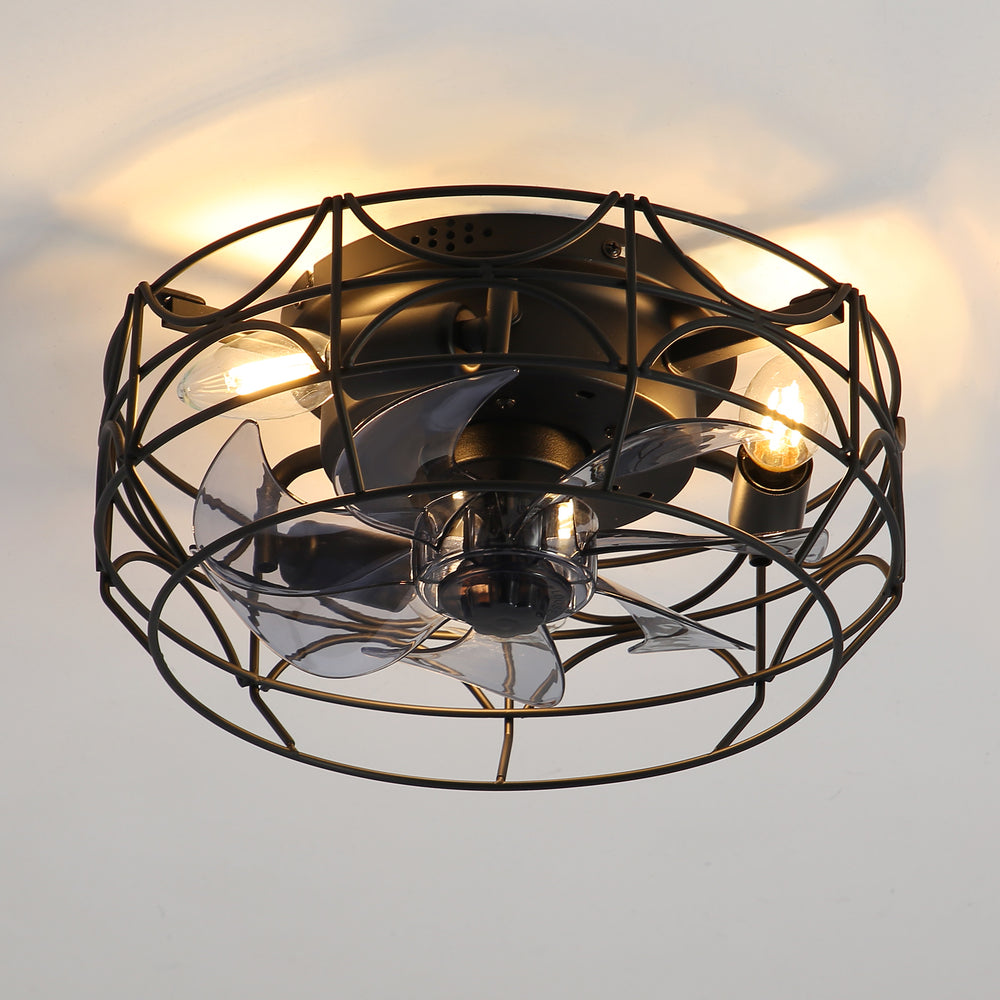 12.5-Inch Flush Mount Small Caged Ceiling Fans with Lights, Modern Bladeless Ceiling Fans Remote Control, DC Motor, 6-Speed, Timer, Enclosed Ceiling Fan Light for Bedroom