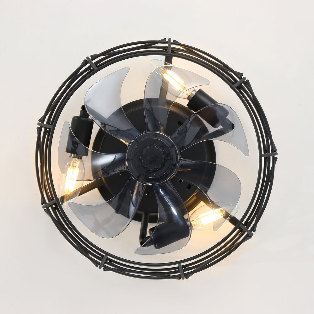 12.5-Inch Flush Mount Small Caged Ceiling Fans with Lights, Modern Bladeless Ceiling Fans Remote Control, DC Motor, 6-Speed, Timer, Enclosed Ceiling Fan Light for Bedroom