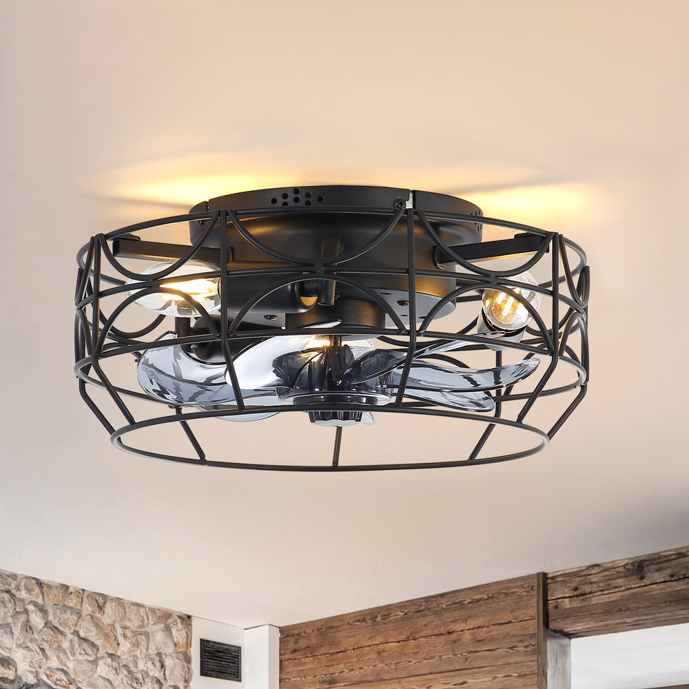 12.5-Inch Flush Mount Small Caged Ceiling Fans with Lights, Modern Bladeless Ceiling Fans Remote Control, DC Motor, 6-Speed, Timer, Enclosed Ceiling Fan Light for Bedroom