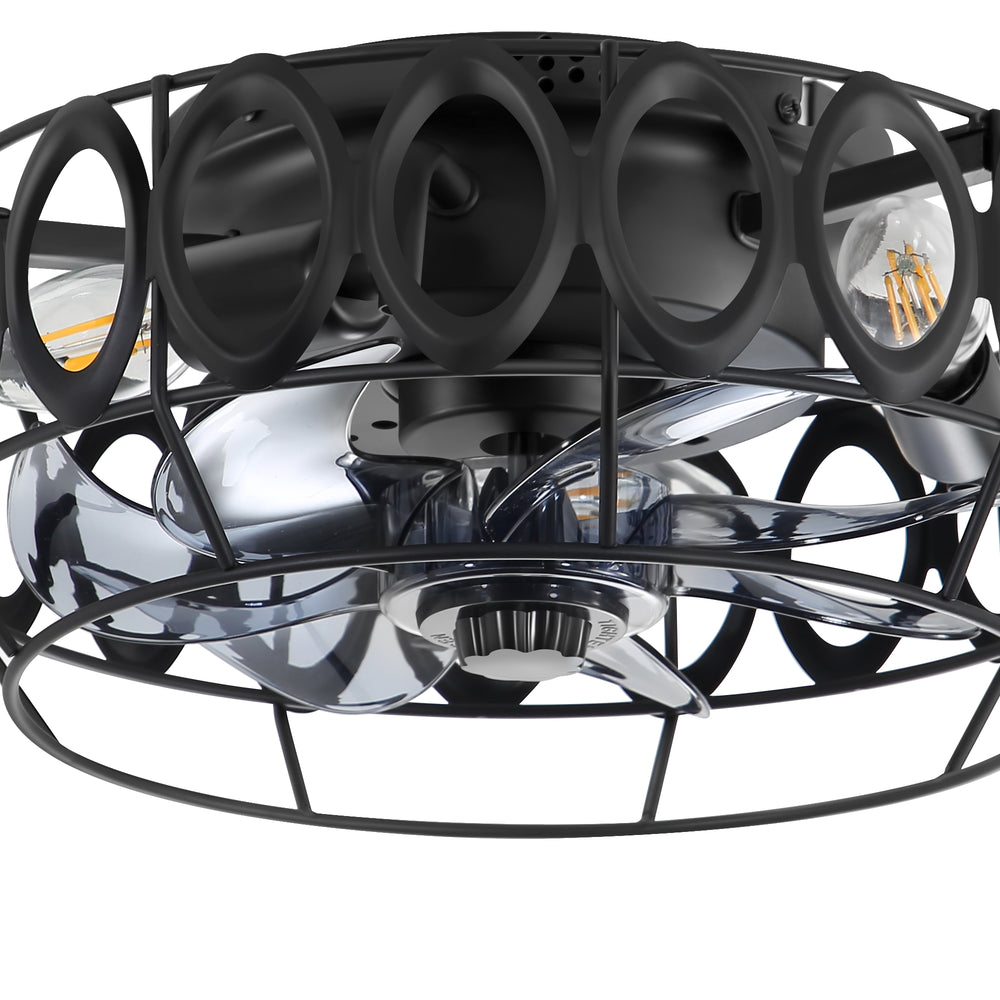 12.5-inch Flush Mount Caged Ceiling Fan with Lights Low Profile Industrial Enclosed Ceiling Fan with Remote