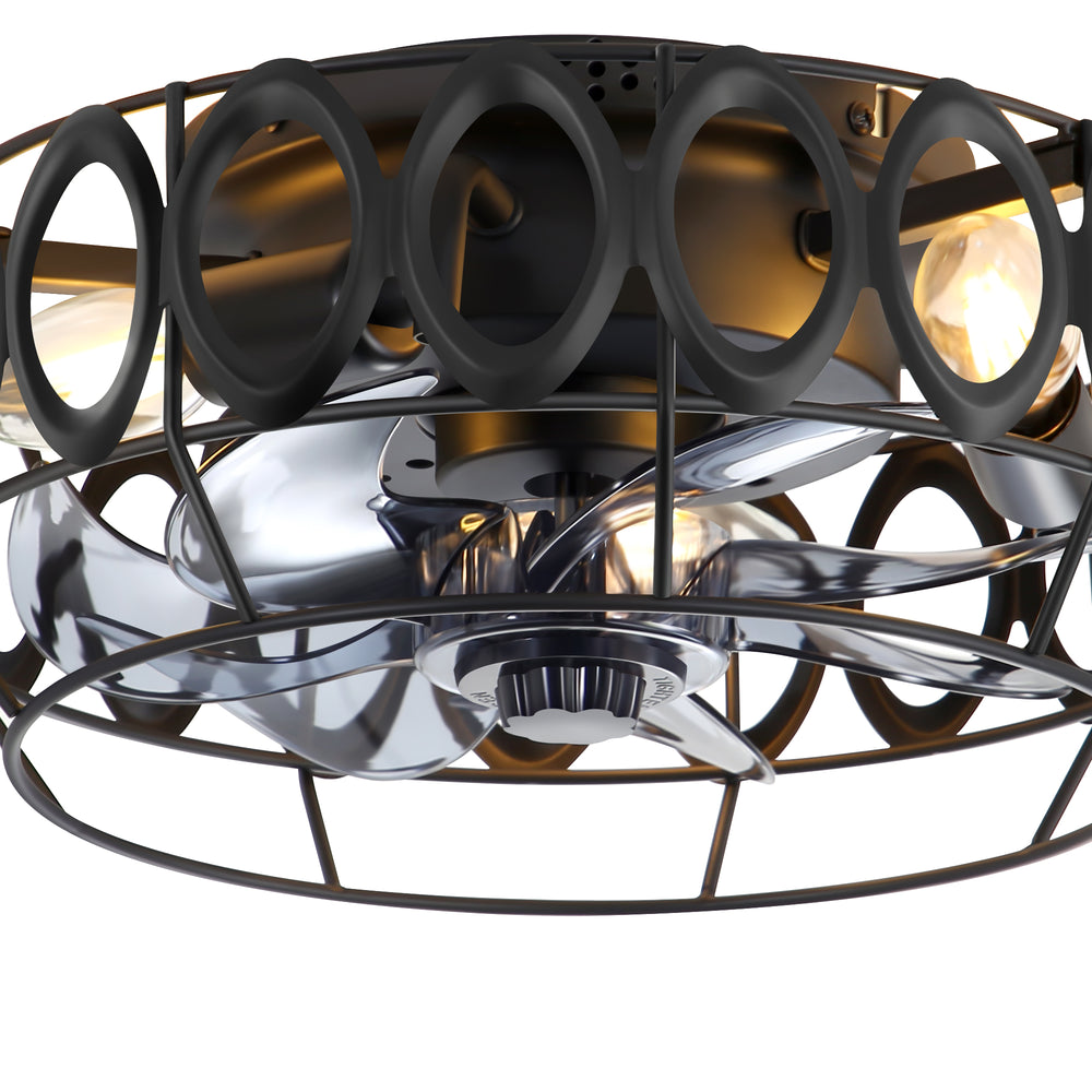 12.5-inch Flush Mount Caged Ceiling Fan with Lights Low Profile Industrial Enclosed Ceiling Fan with Remote