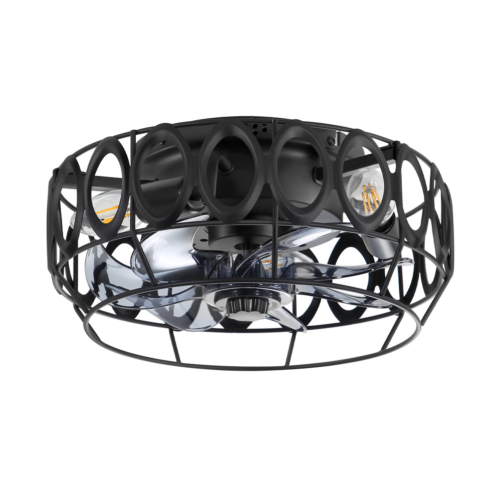 12.5-inch Flush Mount Caged Ceiling Fan with Lights Low Profile Industrial Enclosed Ceiling Fan with Remote