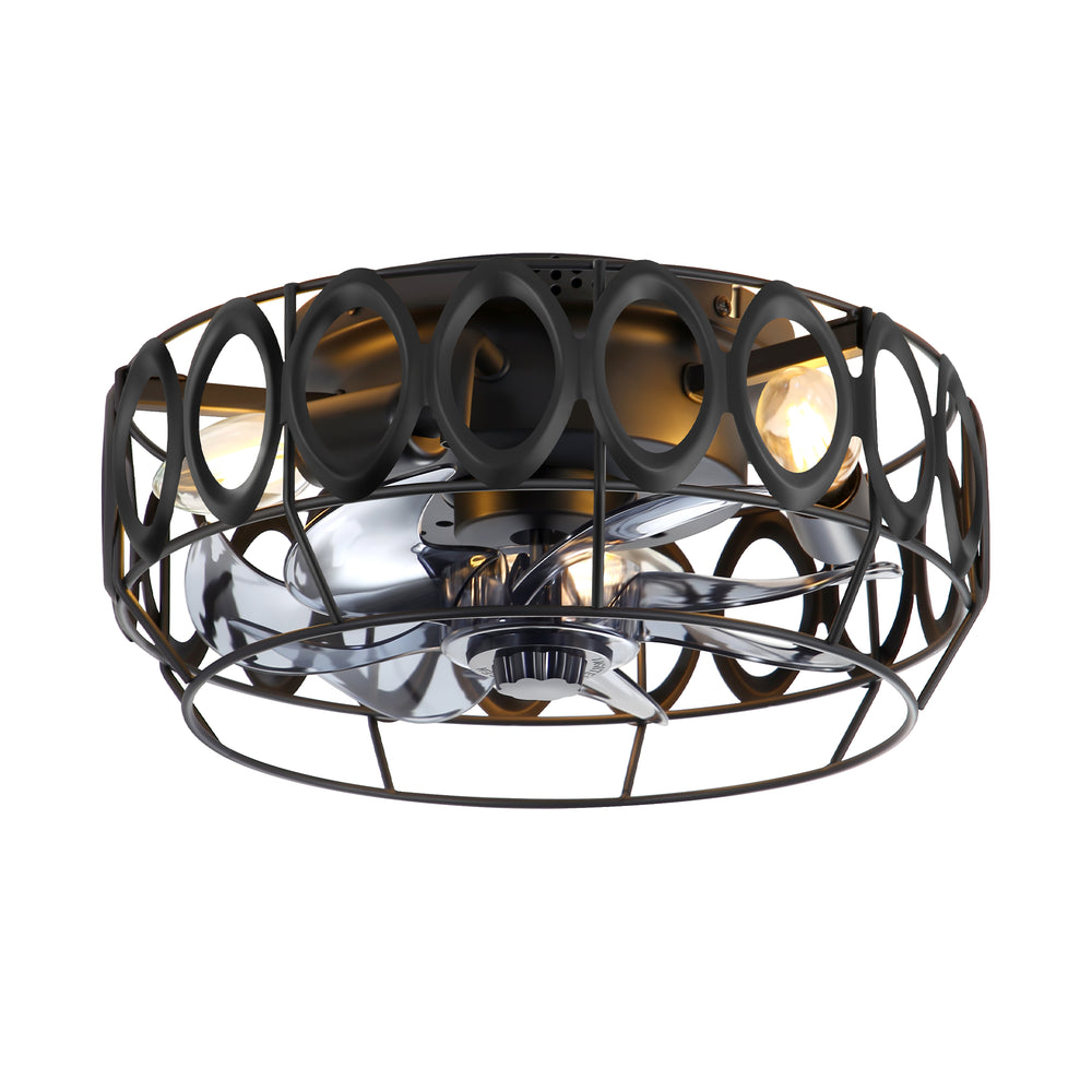 12.5-inch Flush Mount Caged Ceiling Fan with Lights Low Profile Industrial Enclosed Ceiling Fan with Remote