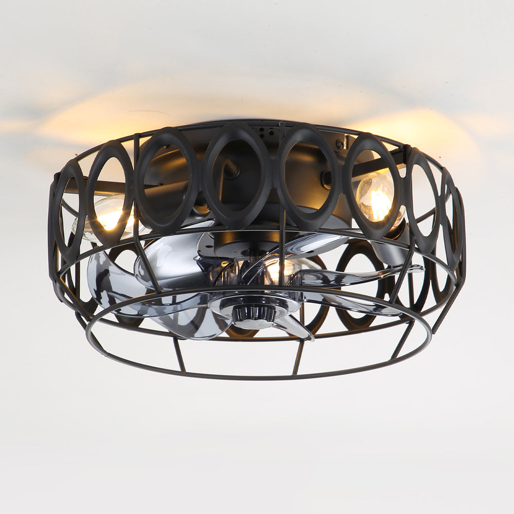 12.5-inch Flush Mount Caged Ceiling Fan with Lights Low Profile Industrial Enclosed Ceiling Fan with Remote