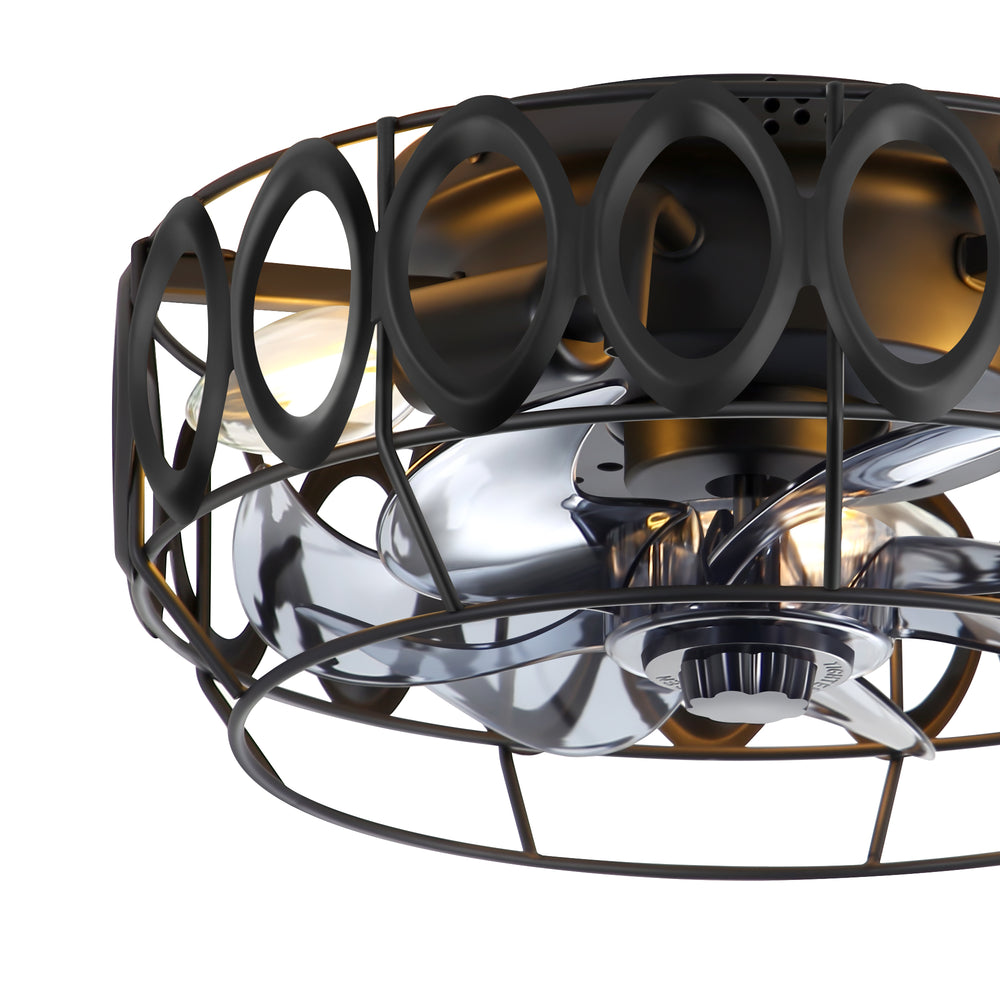 12.5-inch Flush Mount Caged Ceiling Fan with Lights Low Profile Industrial Enclosed Ceiling Fan with Remote