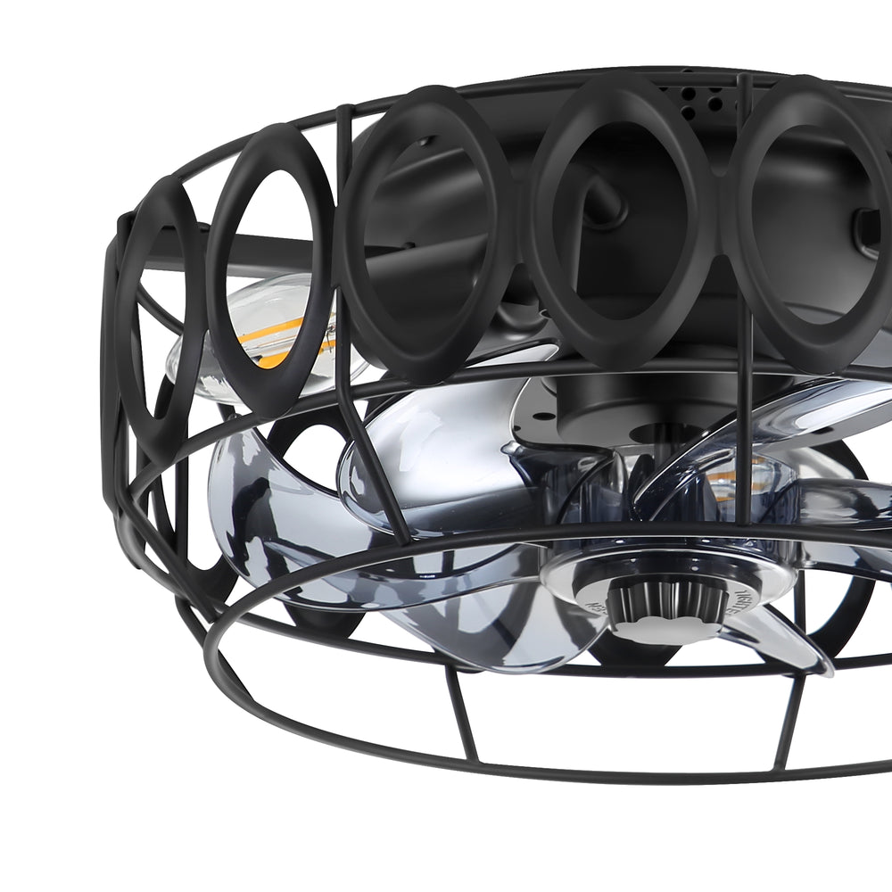 12.5-inch Flush Mount Caged Ceiling Fan with Lights Low Profile Industrial Enclosed Ceiling Fan with Remote