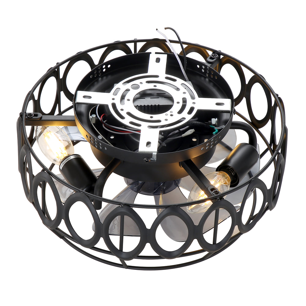 12.5-inch Flush Mount Caged Ceiling Fan with Lights Low Profile Industrial Enclosed Ceiling Fan with Remote
