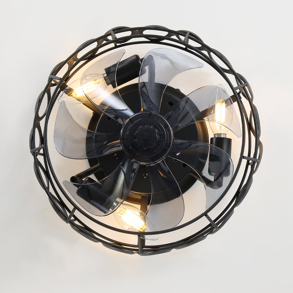 12.5-inch Flush Mount Caged Ceiling Fan with Lights Low Profile Industrial Enclosed Ceiling Fan with Remote