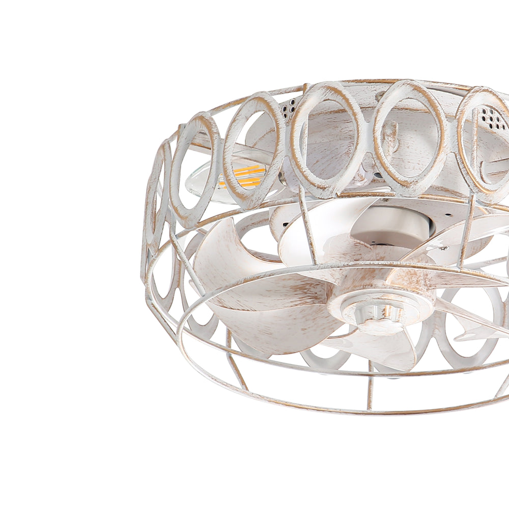 12.5-inch Flush Mount Caged Ceiling Fan with Lights Low Profile Industrial Enclosed Ceiling Fan with Remote