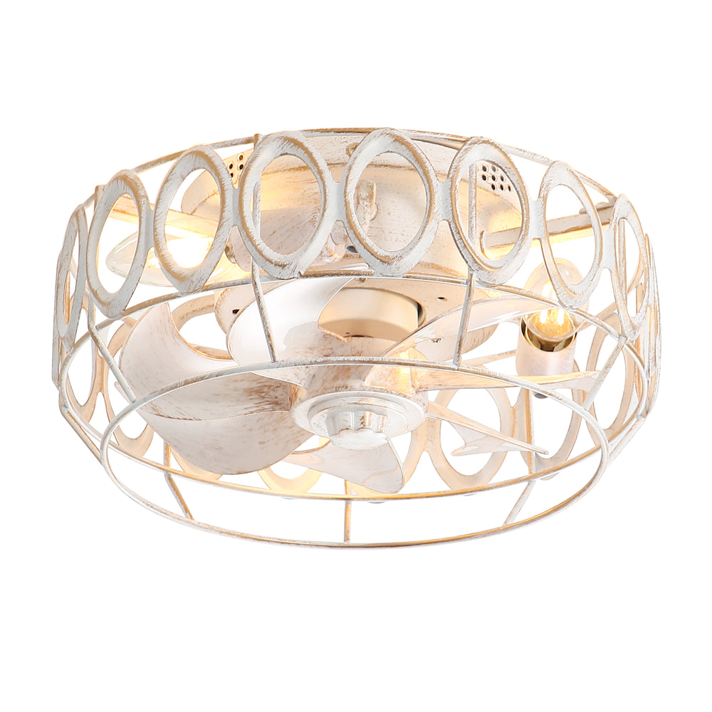 12.5-inch Flush Mount Caged Ceiling Fan with Lights Low Profile Industrial Enclosed Ceiling Fan with Remote