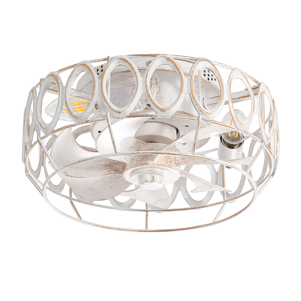12.5-inch Flush Mount Caged Ceiling Fan with Lights Low Profile Industrial Enclosed Ceiling Fan with Remote