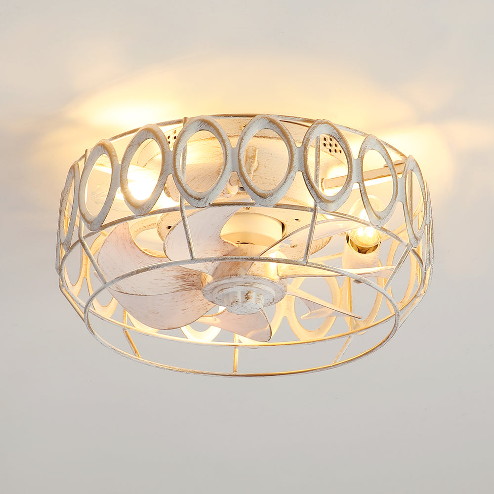 12.5-inch Flush Mount Caged Ceiling Fan with Lights Low Profile Industrial Enclosed Ceiling Fan with Remote