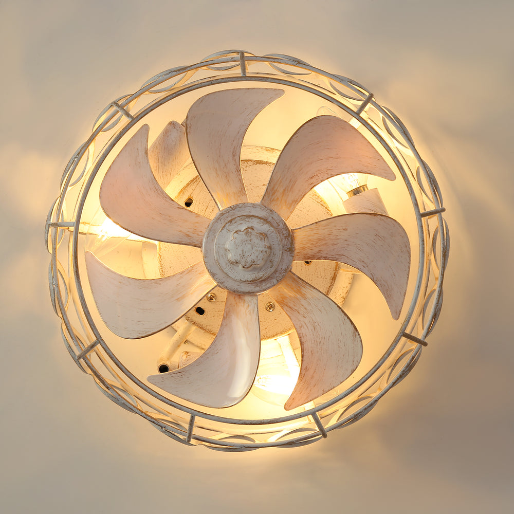 12.5-inch Flush Mount Caged Ceiling Fan with Lights Low Profile Industrial Enclosed Ceiling Fan with Remote